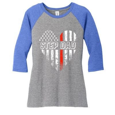 Proud Firefighter Step Dad American Flag Heart Gift Women's Tri-Blend 3/4-Sleeve Raglan Shirt