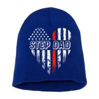 Proud Firefighter Step Dad American Flag Heart Gift Short Acrylic Beanie