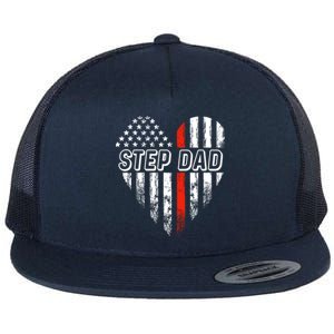 Proud Firefighter Step Dad American Flag Heart Gift Flat Bill Trucker Hat