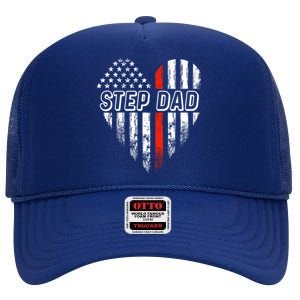 Proud Firefighter Step Dad American Flag Heart Gift High Crown Mesh Back Trucker Hat