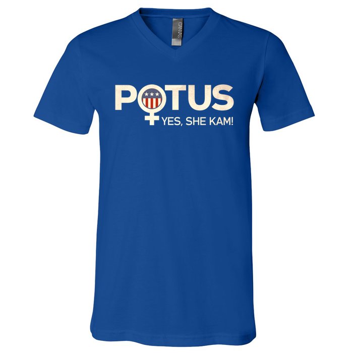 Potus Female Symbol Yes She Kam Harris For President Gift V-Neck T-Shirt