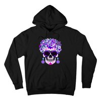 Purple Floral Sugar Skull Day Of Dead Bone Head Butterfly Hoodie