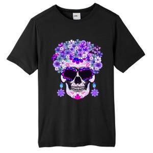 Purple Floral Sugar Skull Day Of Dead Bone Head Butterfly Tall Fusion ChromaSoft Performance T-Shirt