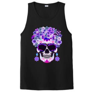 Purple Floral Sugar Skull Day Of Dead Bone Head Butterfly PosiCharge Competitor Tank