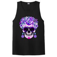 Purple Floral Sugar Skull Day Of Dead Bone Head Butterfly PosiCharge Competitor Tank