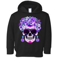 Purple Floral Sugar Skull Day Of Dead Bone Head Butterfly Toddler Hoodie