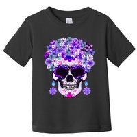 Purple Floral Sugar Skull Day Of Dead Bone Head Butterfly Toddler T-Shirt