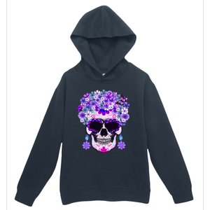 Purple Floral Sugar Skull Day Of Dead Bone Head Butterfly Urban Pullover Hoodie