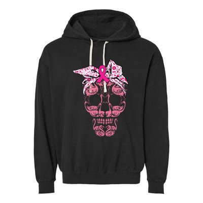 pink flamingo skull breast cancer awareness halloween Garment-Dyed Fleece Hoodie