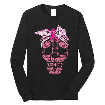 pink flamingo skull breast cancer awareness halloween Long Sleeve Shirt