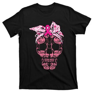 pink flamingo skull breast cancer awareness halloween T-Shirt