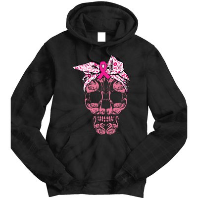 pink flamingo skull breast cancer awareness halloween Tie Dye Hoodie