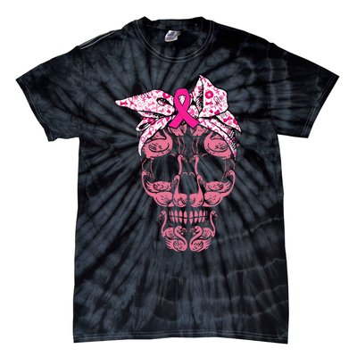 pink flamingo skull breast cancer awareness halloween Tie-Dye T-Shirt