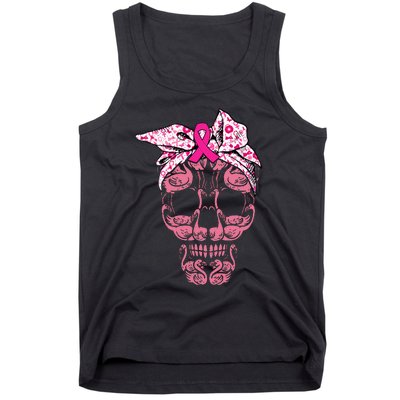 pink flamingo skull breast cancer awareness halloween Tank Top