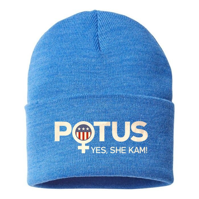 Potus Female Symbol Yes She Kam Harris For President Cute Gift Sustainable Knit Beanie