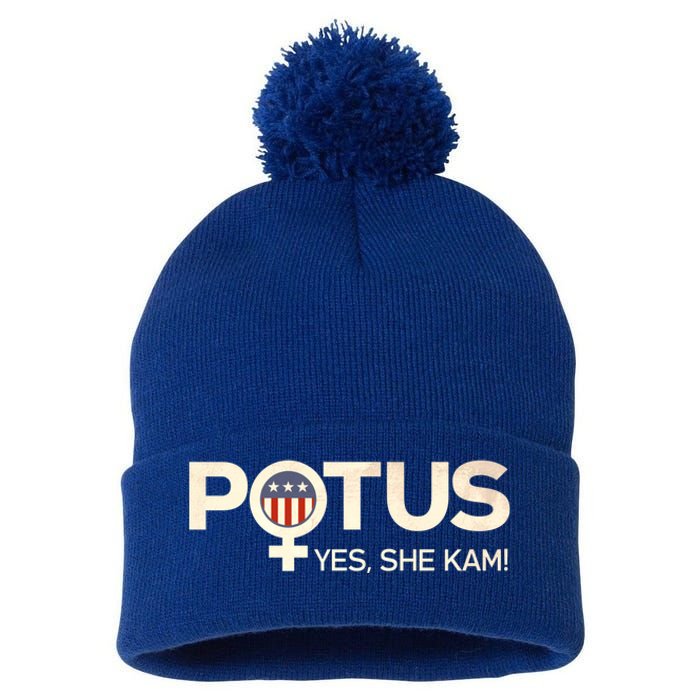 Potus Female Symbol Yes She Kam Harris For President Cute Gift Pom Pom 12in Knit Beanie