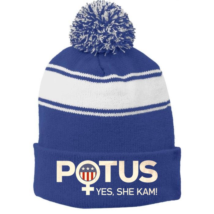 Potus Female Symbol Yes She Kam Harris For President Cute Gift Stripe Pom Pom Beanie