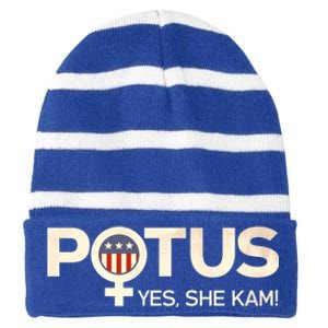 Potus Female Symbol Yes She Kam Harris For President Cute Gift Striped Beanie with Solid Band