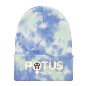 Potus Female Symbol Yes She Kam Harris For President Cute Gift Tie Dye 12in Knit Beanie