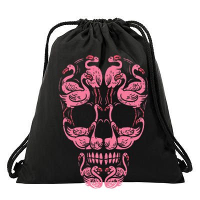 Pink Flamingo Skull Breast Cancer Awareness Halloween Drawstring Bag