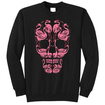 Pink Flamingo Skull Breast Cancer Awareness Halloween Tall Sweatshirt