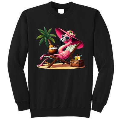 Pink Flamingo Summer Beach Palm Tree Summer Vacation Sweatshirt