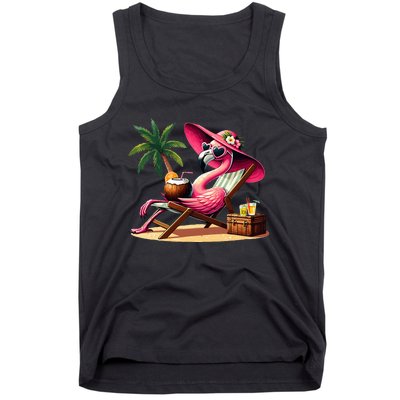 Pink Flamingo Summer Beach Palm Tree Summer Vacation Tank Top