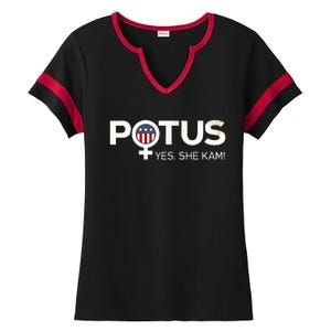 Potus Female Symbol Yes She Kam Harris For President Ladies Halftime Notch Neck Tee