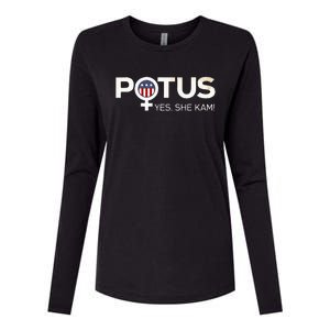 Potus Female Symbol Yes She Kam Harris For President Womens Cotton Relaxed Long Sleeve T-Shirt