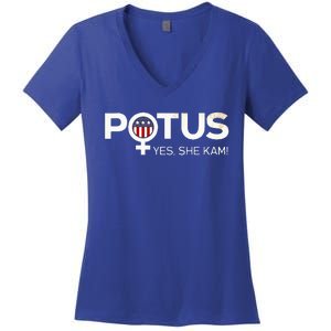 Potus Female Symbol Yes She Kam Harris For President Women's V-Neck T-Shirt