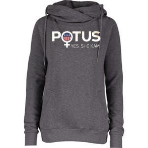 Potus Female Symbol Yes She Kam Harris For President Womens Funnel Neck Pullover Hood