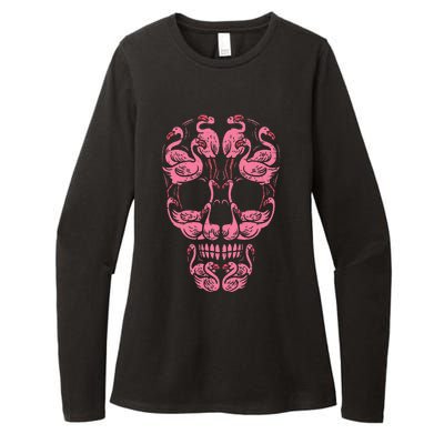 Pink Flamingo Skull Breast Cancer Awareness Halloween Women Womens CVC Long Sleeve Shirt