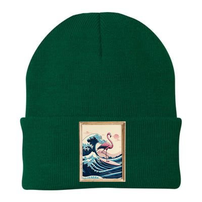 Pink Flamingo Surfer Tropical Great Big Wave Framed Knit Cap Winter Beanie