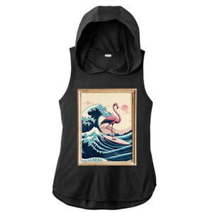 Pink Flamingo Surfer Tropical Great Big Wave Framed Ladies PosiCharge Tri-Blend Wicking Draft Hoodie Tank