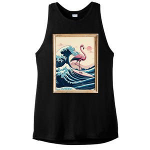 Pink Flamingo Surfer Tropical Great Big Wave Framed Ladies PosiCharge Tri-Blend Wicking Tank