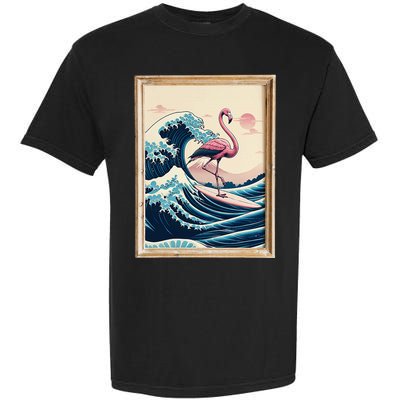 Pink Flamingo Surfer Tropical Great Big Wave Framed Garment-Dyed Heavyweight T-Shirt