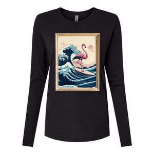 Pink Flamingo Surfer Tropical Great Big Wave Framed Womens Cotton Relaxed Long Sleeve T-Shirt