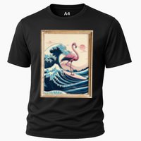 Pink Flamingo Surfer Tropical Great Big Wave Framed Cooling Performance Crew T-Shirt