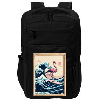 Pink Flamingo Surfer Tropical Great Big Wave Framed Impact Tech Backpack
