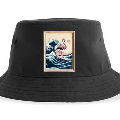 Pink Flamingo Surfer Tropical Great Big Wave Framed Sustainable Bucket Hat