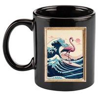 Pink Flamingo Surfer Tropical Great Big Wave Framed 11oz C Handle Ceramic Mug