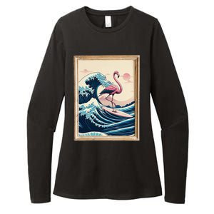 Pink Flamingo Surfer Tropical Great Big Wave Framed Womens CVC Long Sleeve Shirt