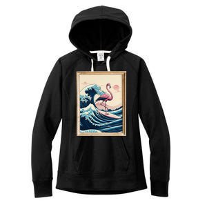 Pink Flamingo Surfer Tropical Great Big Wave Framed Women's Fleece Hoodie