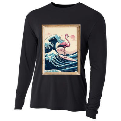 Pink Flamingo Surfer Tropical Great Big Wave Framed Cooling Performance Long Sleeve Crew