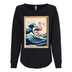 Pink Flamingo Surfer Tropical Great Big Wave Framed Womens California Wash Sweatshirt