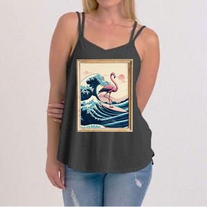 Pink Flamingo Surfer Tropical Great Big Wave Framed Women's Strappy Tank