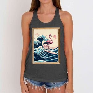 Pink Flamingo Surfer Tropical Great Big Wave Framed Women's Knotted Racerback Tank