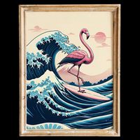 Pink Flamingo Surfer Tropical Great Big Wave Framed Wool Snapback Cap