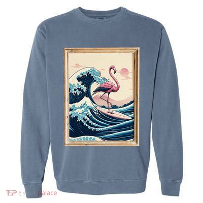 Pink Flamingo Surfer Tropical Great Big Wave Framed Garment-Dyed Sweatshirt