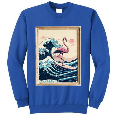Pink Flamingo Surfer Tropical Great Big Wave Framed Sweatshirt